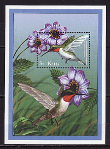 Сент Китс, 2001, Цветы, Птицы, Колибри, блок